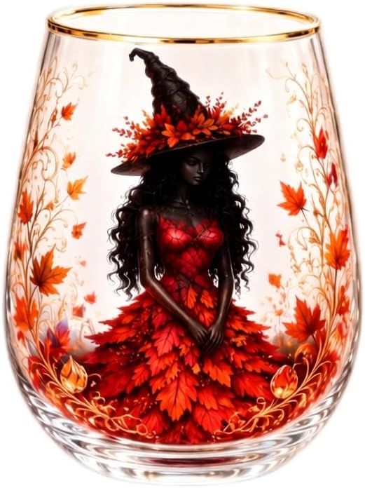 3D Halloween Autumn Glass Art Cup,Stemless Holiday Glassware Collection | Fantasy Fall Witch Wine Glasses,Holiday Printed Table Ornaments,Magical Halloween Home Decor Gifts for Various Beverages by Unknown