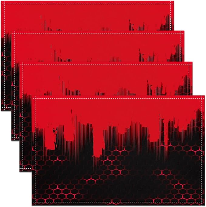 Feelyou Red Honeycomb Placemats Set of 4 18"x12" Hexagonal Table Place Mats, Decor Abstract Geometrical Placemat for Kitchen Dining Table Decor Indoor Outdoor Ombre by Feelyou