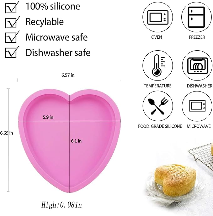 2 Pack Silicone Cake Mold Reusable Small Heart Cake Pan Chocolate Jello Baking Shallow Tray Silicone Mold Valentine's Gift for Mousse Cake Baking, French Dessert, Jello, Pastry（Pink/Red）