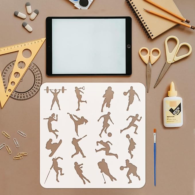 FINGERINSPIRE Athletes Silhouette Stencil for Painting with Brush 11.8x11.8inch Reusable Cheering Squad Template Hollowed Football Basketball Stencil Plastic PET Sports Theme Template for DIY Crafts - Image 3