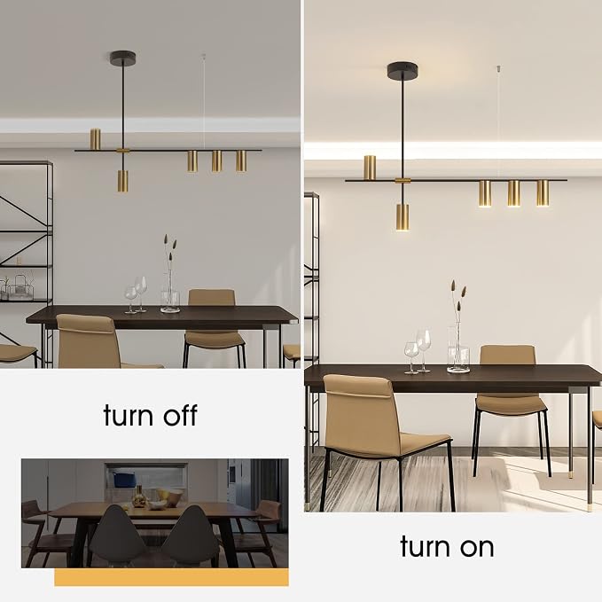 Siittoo 39.3-Inch LED Kitchen Island Pendant Light with Remote, Black Gold | 5-Light Dimmable Linear Chandelier, 3000K-6000K Adjustable Dining Room Light Fixture Over Kitchen Island and Table - Image 7