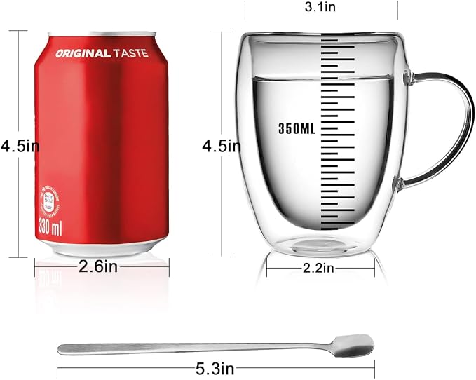 LIBWYS 12oz Double Walled Coffee Cups Glasses Mugs, Borosilicate Glass 2Pcs | Espresso Cappuccino Latte Tea Cups with Handle, Insulated Heat Resistant Clear Espresso Cups, Hot and Cold Beverages, 350ml - Image 4