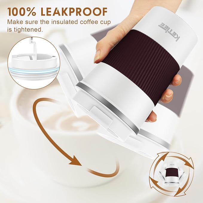 KETIEE Travel Coffee Mug 12oz: Reusable Insulated Coffee Cup with Leakproof Lid, Travel Tumbler, Vacuum Stainless Steel Coffee Mug to Go for Hot/Iced Coffee Tea Water (White) - Image 5