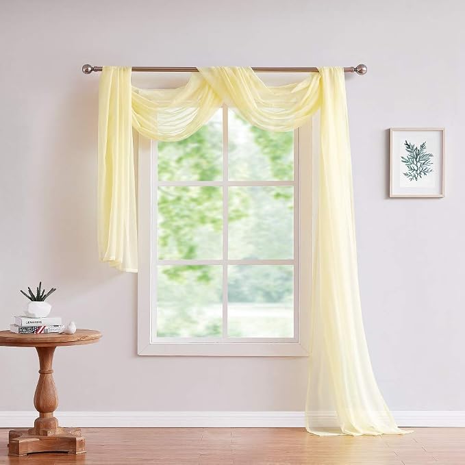 Warm Home Designs 55 x 216 Light Yellow Sheer Window Scarf. AM Yellow 216" | Extra Long Window Scarves Valances are Great As Wedding Arch Draping Fabric, Bed Canopy Or for Decorative Project. - Image 3