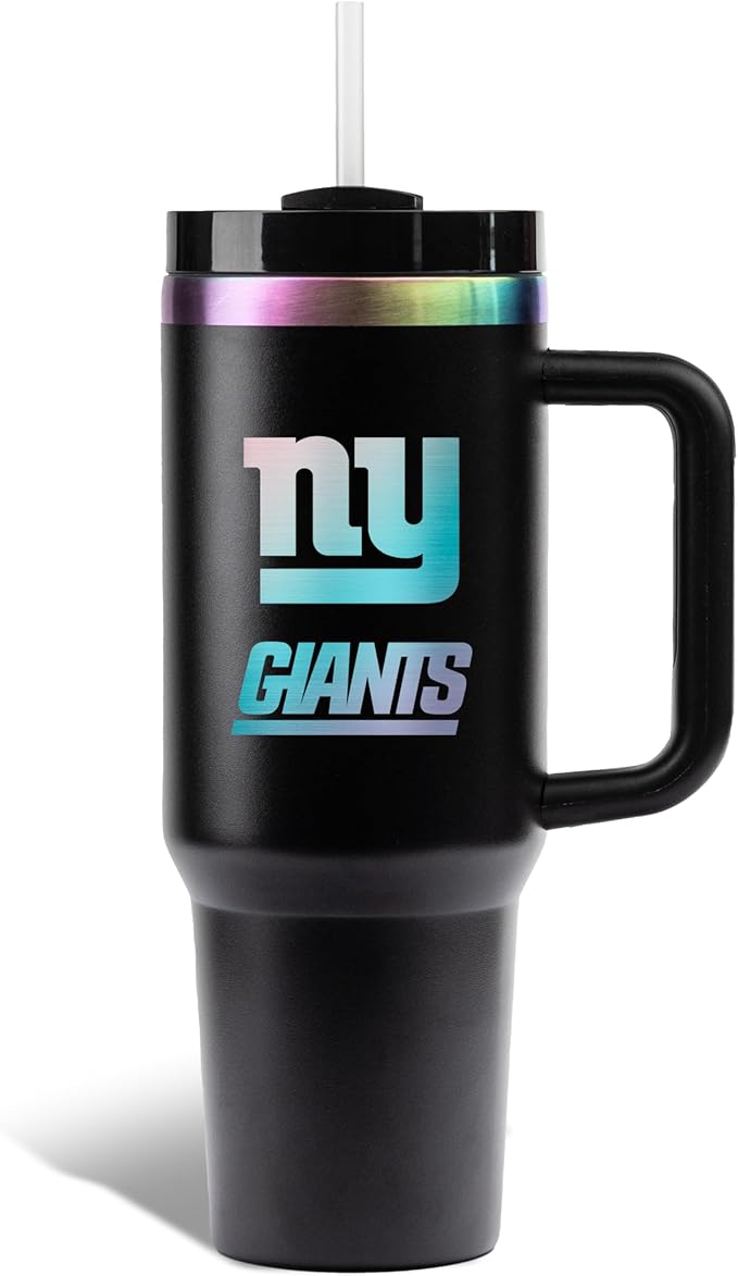 The Memory Company NFL 40oz Iridescent Tumbler - Double-Wall Vacuum Insulated Stainless Steel Water Bottle - Team Spirit Travel Cup with Handle, Lid and Straw, Hot and Cold Drink Container
