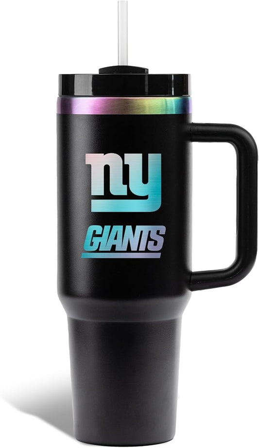 The Memory Company NFL 40oz Iridescent Tumbler - Double-Wall Vacuum Insulated Stainless Steel Water Bottle - Team Spirit Travel Cup with Handle, Lid and Straw, Hot and Cold Drink Container