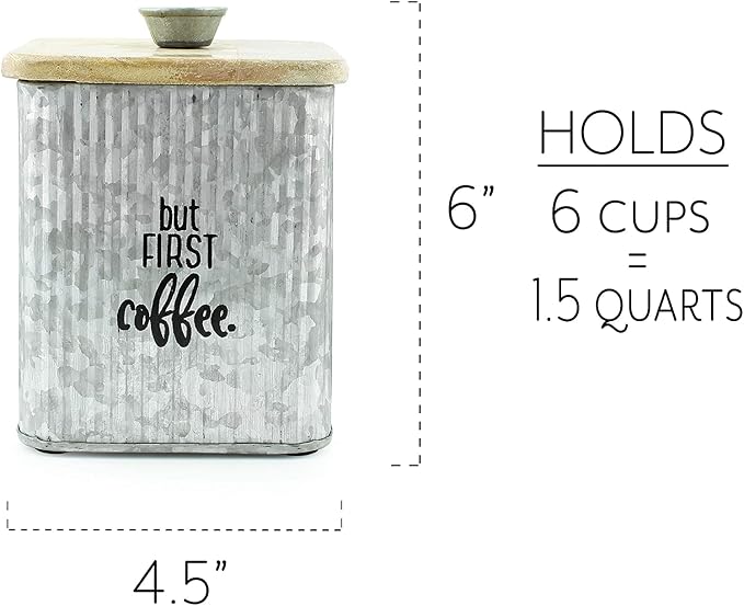 AuldHome Design Farmhouse Galvanized Canisters (Set of 3); Storage Containers for Coffee, Tea and Sugar in Galvanized Iron and Wood Design - Image 8