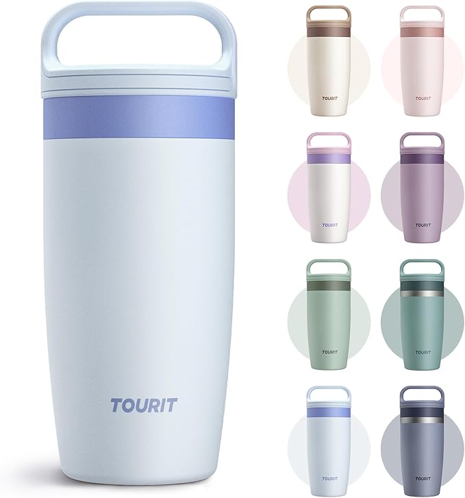 TOURIT Travel Coffee Mug 16 oz,Leakproof 2-Part Drink Lid Tumbler,Sky Blue | Coffee Tumbler Cup, Insulated Stainless Steel Travel Mug, Dishwasher Safe Reusable Water Bottle, BPA-Free Coffee Mug by TOURIT