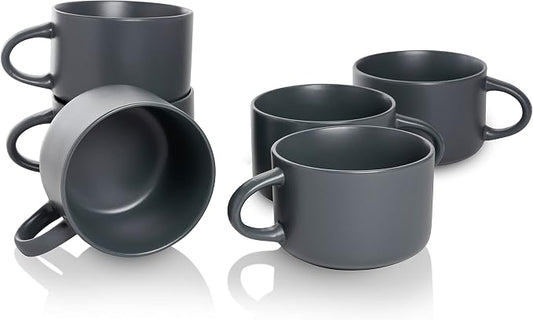 10 Strawberry Street Wazee Matte 4.75"/22 oz Oversized Mug, Set of 6, Charcoal Gray by 10StrawberryStreet