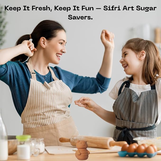 Sifri 3D Brown Sugar Keeper 2-in-1 Set – Terracotta Clay Bee & Spoon Saver Softener – Cute Kitchen Storage & Freshness Holder for Sugar – Gift for Bakers (1, Bee and Spoon) - Image 5