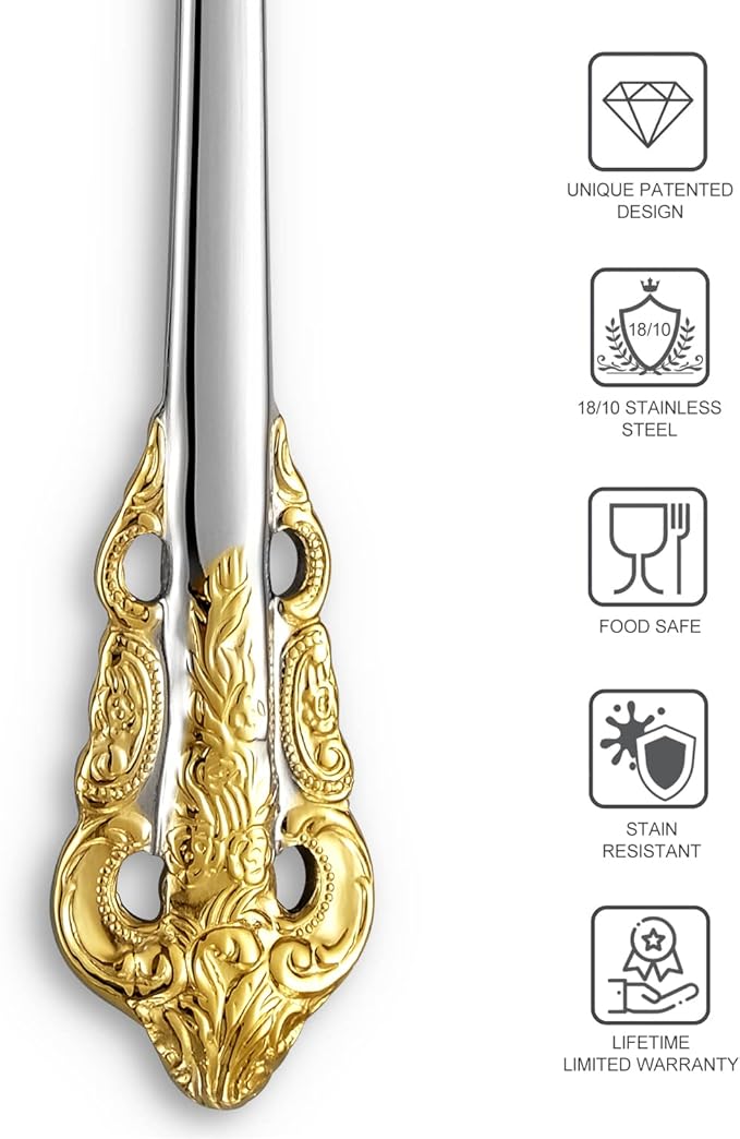 KEAWELL Premium Luxury 4-Piece 6" Tea Spoon Set, 18/10 Stainless Steel, Vintage Coffee Espresso Demitasse Spoons, Smooth Edges, Dishwasher Safe (Gold Accent)