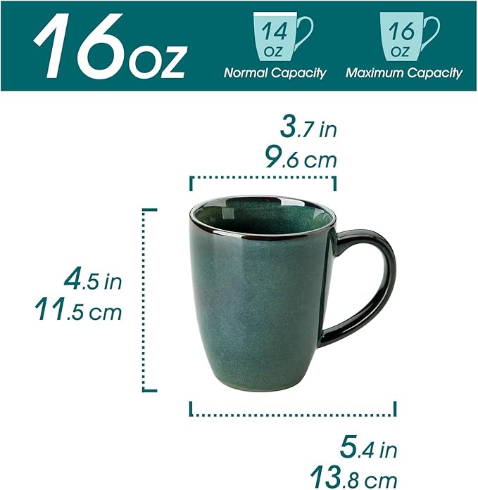 vancasso STARRY Ceramic Coffee Mug Set of 6, 16 Oz Tea Cups with Handle for Latte, Tea, Cappuccino, Milk, Cocoa, Microwave&Dishwasher Safe, Green - Image 2