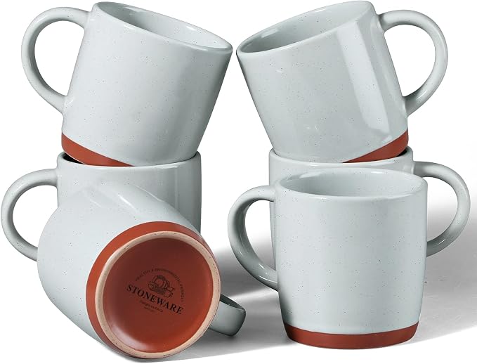 E-far Ceramic Coffee Mug Set of 6, 12oz Stoneware Coffee Cup with Handle, Porcelain Tea Cups, Modern Farmhouse Latte Mug Gift Set for Women & Men, Microwave Safe, Speckled Gray by E-far