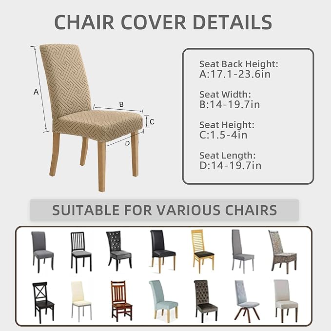 Promindfly Dining Chair Covers, 3D Jacquard Fabric Chair Covers for Dining Room, Anti-Scratch Chair Covers Set of 4, Stretch Washable Dining Chair Covers for Kitchen, Hotel - Image 5
