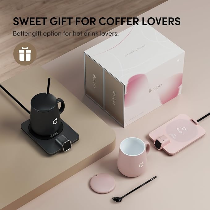 Coffee Cup Warmer & iKago Mug Set, 1℉ Precise Temp Control Mug Warmer | Auto Shut Off, Infrared Sensor, Dual Temp Display, ℉/℃ Optional, 15oz Mug with Spoon & Lid Included, Gifts for Men Women - Image 2