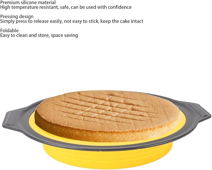Cake Baking Pan, Silicone Cake Pan Foldable Press Type Quick Release Round Baking Pan for Layer Cake Cheese Cake Chiffon Cake (Yellow) - Image 2