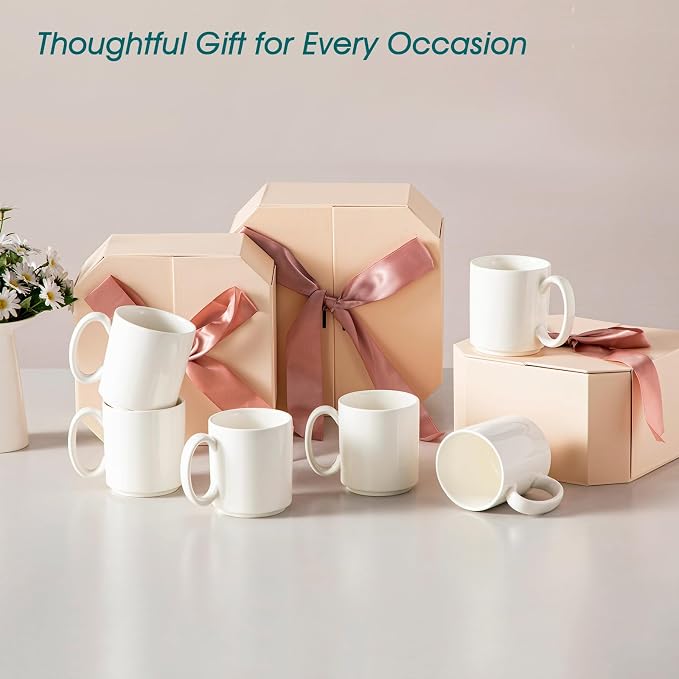 vancasso Porcelain Coffee Mugs Set of 6, 12 Oz Coffee Cups for Latte, Cappuccino, Tea & Hot Cocoa, Modern Minimalist Mug Set for Home & Office, Microwave & Dishwasher Safe, White - Image 8