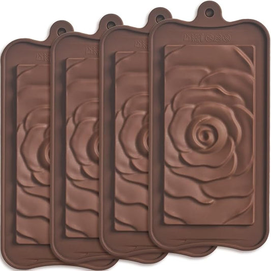 Break Apart Silicone Chocolate Bar Molds, Rose Flower Mark, Homemade Protein and Energy Bar Molds, 4 Packs