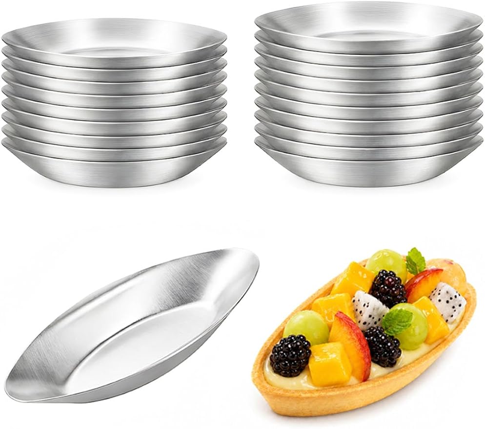 20Pcs Boat Egg Tart Molds for Baking, Smooth Aluminum Tart Pans, L | Non-Stick Barquette Tartlet Pie Shell Pans Tins Reusable Mini Quiche Pie Tray Oval Cookie Molds Frech Dessert by ISKYBOB
