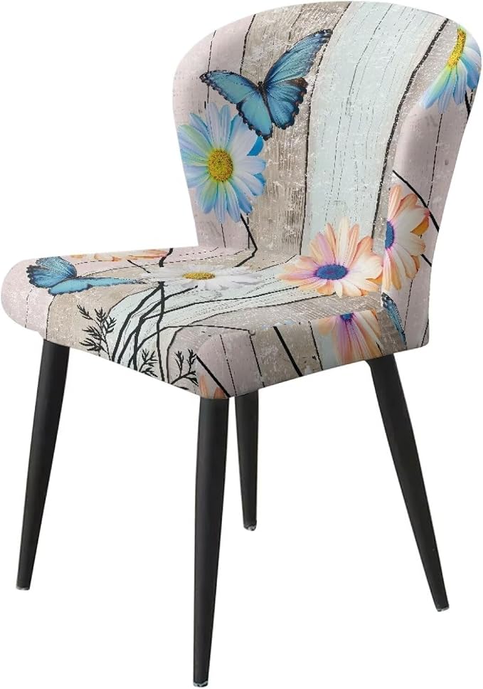 Wood Grain Daisy Butterfly Bar Stool Covers Elastic Stretchable High Mid Low Stool Chair Cover for Party Kitchen Club Machine Washable - Image 3