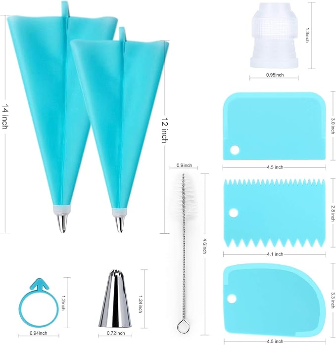 34PCs Cake Decorating Kit–Piping Bags and Tips Set With 24 Stainless Steel Piping Tips,2 Reusable Silicone Piping Bags,3 Smoothers, 2 Couplers,2 Bag Ties & 1 Brush for Baking & Cake Decoration