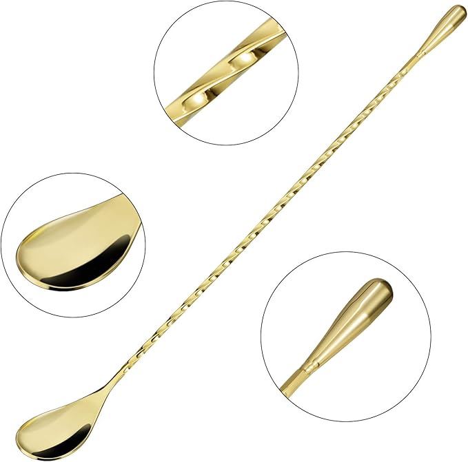 Boao 4 Pcs 12 Inch Cocktail Spoon Coffee Spoons Bar Stirring Spoon Long Handle Stainless Steel Cocktail and Coffee Mixing Tool for Homemade Barista/bartender (Silver,Gold,Rose Gold,Black)