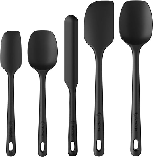 ChefAide 5 Pieces Silicone Spatula Set, Food Grade Rubber Spatula, Upgrade Strong Handle with Ergonomic Grip, Heat Resistant Up to 600°F for Nonstick Cookware, Cooking by ChefAide