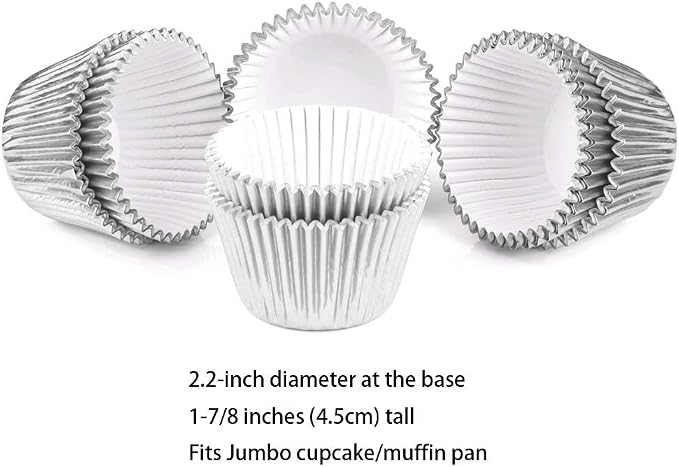 Silver Foil Jumbo Cupcake Liners Metallic Muffin Baking Cups, 160-Count - Image 4