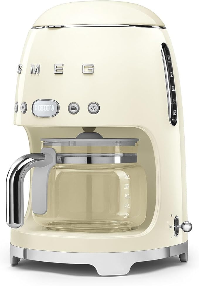 Smeg 50's Retro Style Aesthetic Drip Coffee Machine with 10 Cup Glass Carafe, Auto Start Feature, Keep Warm Plate, and Two Coffee Strength Settings (Cream) - Image 5