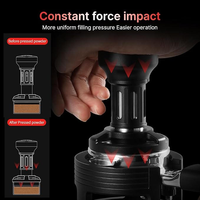 Espresso Tamper, 58mm Calibrated Tamper 4 Spring Loaded Coffee Tamper with 304 Stainless Steel Base, Sound Feedback Self Adjustable Depth Auto Reset