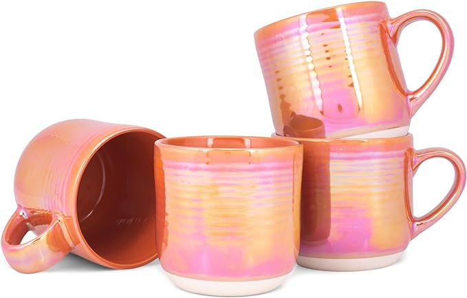 Elanze Designs Glossy Reactive Glaze Large 17 Fluid Ounce Everyday Kitchen Food Grade Ceramic Stoneware Coffee Mug Cup with Comfort Curved Handles, Set of 4, Burnt Orange by ElanzeDesigns