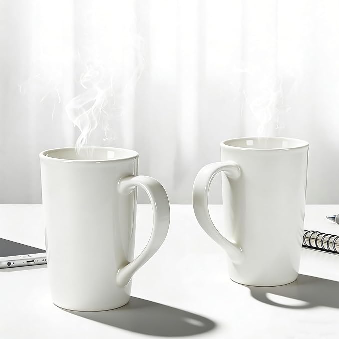 20oz Ceramic Coffee Mugs Set of 2, Large White Coffee Cups with Handle, Microwave and Dishwasher Safe, 20 Ounce Stoneware Tea Mugs for Home and Office, Gift for Coffee Lovers - Image 4