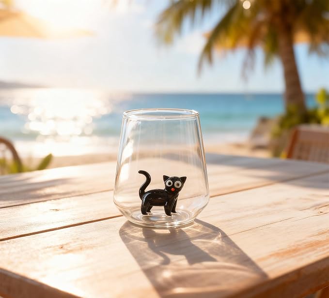 Cat Figurine Glass Cup 3D Animal Artisan Glassware Collection Handmade Cute Wine Cup Meow Garden Crystal Cat Tumbler Gothic Decorations Stemless Wineglass - Image 6