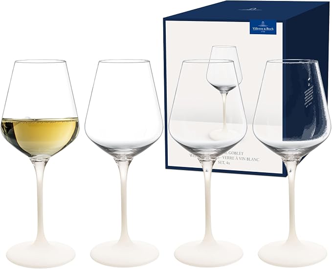 Villeroy & Boch - Manufacture Rock Blanc White Wine Goblet Set, 4 pcs. Set of Drinking Glasses, 13.75 oz, Crystal Glass, Matte White Slate Look | Matte-white crystal glass wine goblets, hand wash only, add a tactile, modern look to white wine service by Unknown