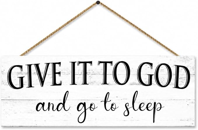 Give It to God and Go to Sleep Sign: Religious Wall Decor for Bedroom, Rustic Farmhouse Canvas Wall Art 6x14.5 Inches, Inspirational Quotes Hanging Plaque Above Bed, Christian Home Decor by 1KINGO