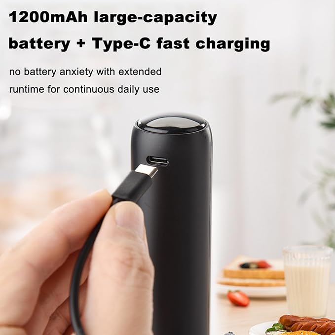 Handheld Milk Frother with Cover- 15-Second Silent Drink Mixer, Travel-Ready with ABS Sleeve, Battery-Powered for Coffee, Matcha & Shakes (With Cover) (Rechargeable)