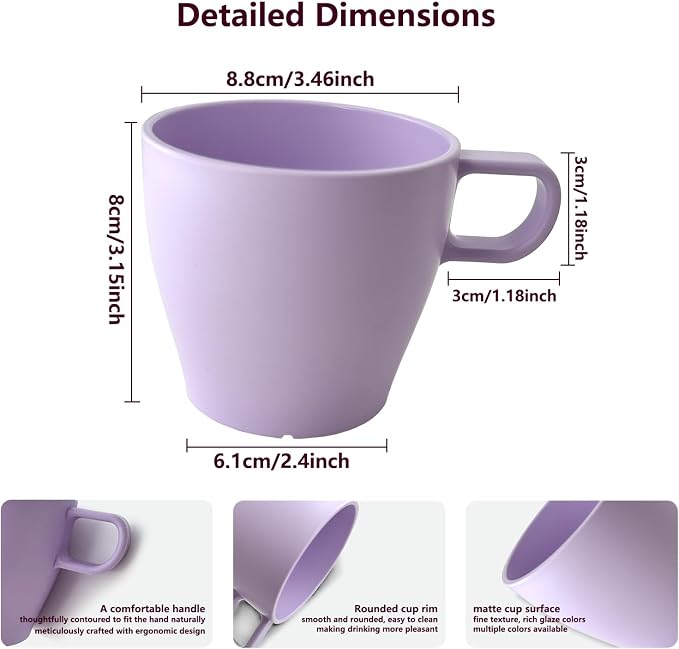 6-Pack 10oz Unbreakable Coffee Mugs, Microwave Safe Premium Drinkware (Up to 320℉), Lightweight Shatterproof Cups for Keurig, Kids, RV & Camping, BPA-Free (Purple) - Image 2