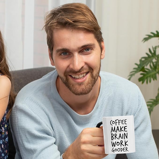 Veracco Coffee Make Brain Work Gooder Mug Funny Coffee Lover Gift Humorous Idea Family Friends Birthday Presents Sarcastic Office Berserk Tea Cup Caffeine Addict Brain Booster Gooder Vibes - Image 8