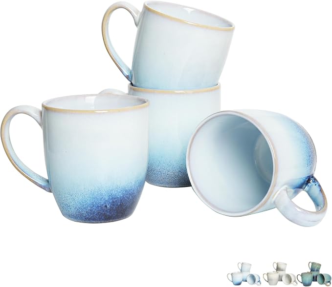 Bosmarlin Ceramic Coffee Mug Set of 4, 17 Oz, 3 Colors to Choose, Tea Cups, Dishwasher and Microwave Safe, Reactive Glaze… (17 Oz, Blue) by Bosmarlin