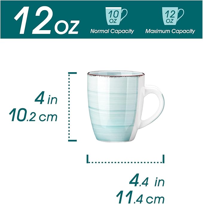vancasso Bonita 12 Oz Coffee Mugs Set of 6, Ceramic Coffee Cups for Cappuccino, Latte, Tea, Cocoa, Cool Color - Image 2