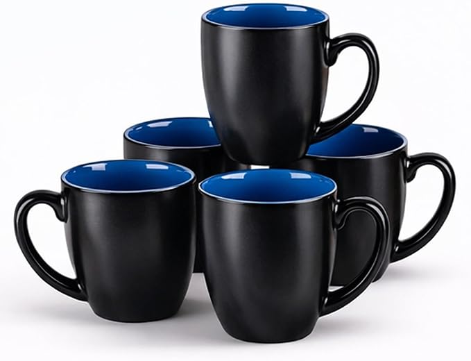 GBhome 16oz Coffee Mugs Set of 6, Large Ceramic Coffee Mugs for Man, Woman, Dad, Mom, Modern Coffee Mugs Set with handle for Tea/Latte/Cappuccino/Milk/Cocoa. Dishwasher&Microwave Safe,Blue by GBhome