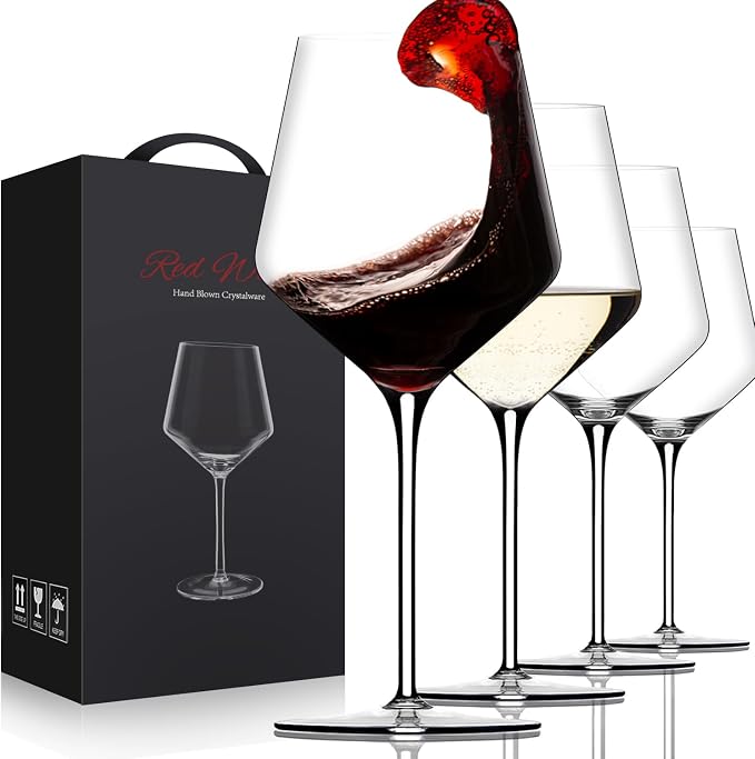 OJA Wine Glasses Set, Crystal Hand Blown Red Wine Glass Set of 4, 18 oz | Long Stem White Wine Glass, Ultra-thin , Dishwasher Safe, Gift for Daily Use, Party by oja
