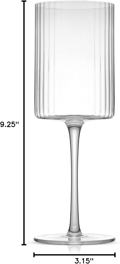 JoyJolt Elle Fluted Wine Glasses, 17.5oz Red Wine Glass Set of 2, Unique Stemmed Glass, Big Long Stem Cocktail Vintage Style Drinking Glasses - Image 7