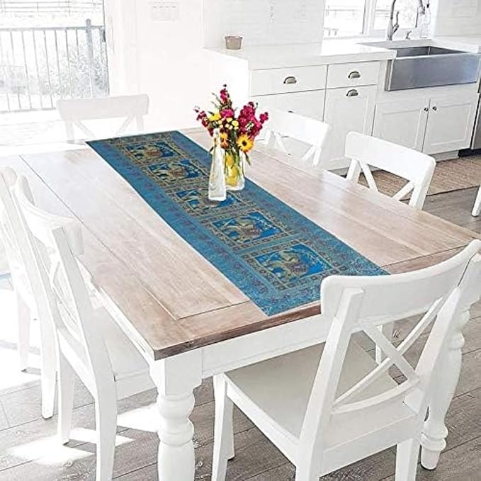 Traditional Turquoise Silk Table Runner Decorative Silk Table Cloth Wedding Party Baby Shower Birthday Home Decor Holiday Decorations Table Cover 60X1 6 Inchs - Image 2