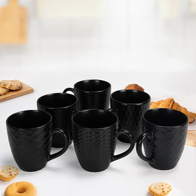 Schliersee 16 OZ Black Coffee Mugs Set of 6, Geometric Pattern Ceramic Coffee Mug Cups for Latte, Tea, Cappuccino, Mocha, Cocoa, Espresso cups - Image 6