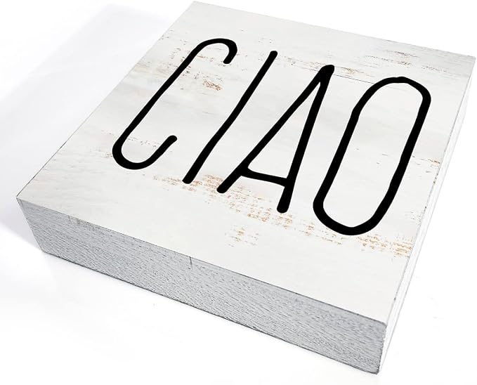 Ciao Wood Box Sign, Rustic Italian Hello Wooden Box Sign Block Plaque for Wall Tabletop Desk Home Decoration - Image 3