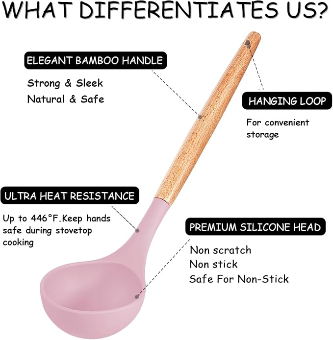 MIBOTE Silicone Cooking Kitchen Utensils Set, Wooden Handle, Pinky | BPA-Free, Non-Toxic Silicone Turner, Tongs, Spatula, Spoon Set – Great for Nonstick Cookware, Heat-Resistant, Easy Clean - Image 2