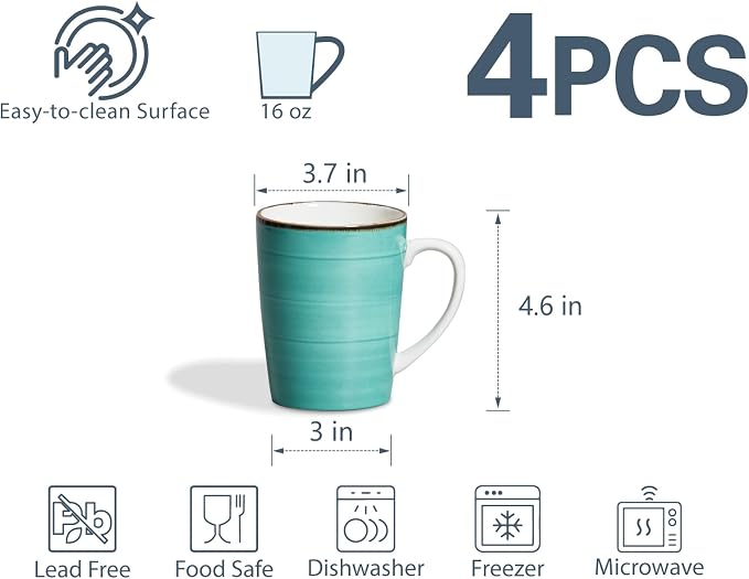 ONEMORE 16 oz Coffee Mugs Set of 4 Large Ceramic Coffee Cups Colorful Mugs Set with Handles for Latte, Hot Cocoa, Tea - Housewarming Gift - Assorted Colors - Image 6