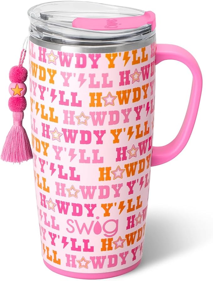 Swig Life 22oz Travel Mug, Insulated Tumbler with Handle and Lid, Cup Holder Friendly, Dishwasher Safe, Stainless Steel, Travel Coffee Cup, Insulated Mug with Lid (Howdy Yall) by SwigLife