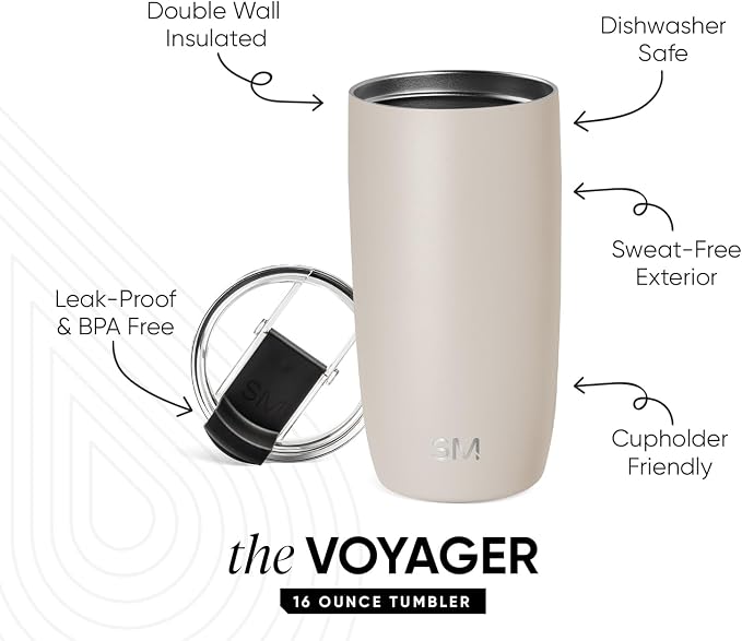 Simple Modern Travel Coffee Mug with Lid | 16oz | Beige | Voyager Coffee Cup, Coffee Tumbler for Hot & Iced Drinks | Insulated Stainless Steel Travel Mug | Almond Birch - Image 2